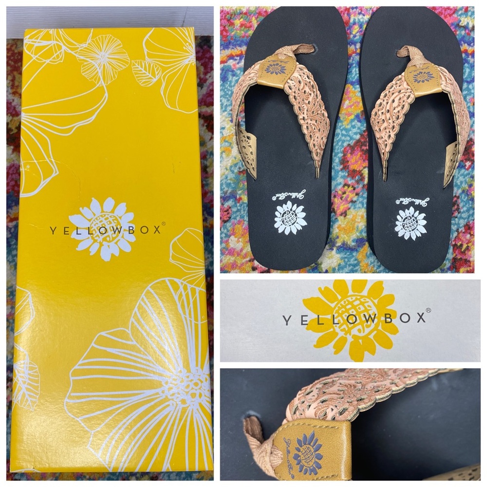 🩴New in box Yellowbox flip flops blush/tan faux leather sandals, unworn Sz 6.5